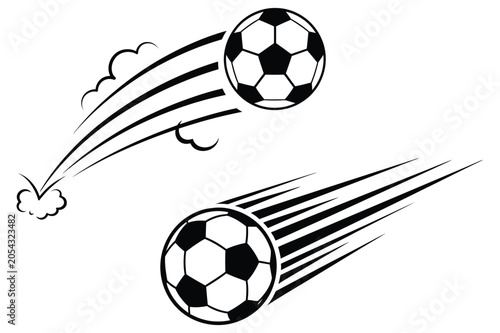 Soccer ball bounce motion line set. Hand drawn football movement. Soccer ball football icon with goal. Soccer ball flying with speed motion lines vector icon set.