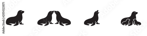 Photography Seal silhouette icon set