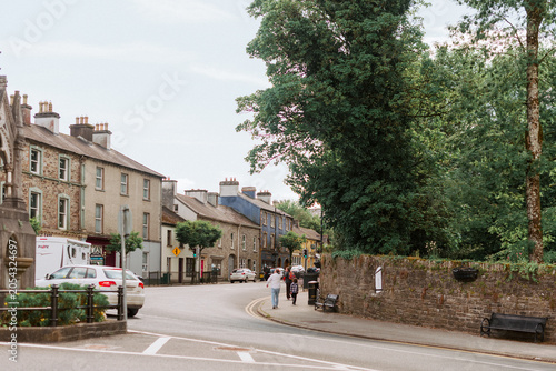 Quiet Village Street with Stone Buildings in Rural Ireland