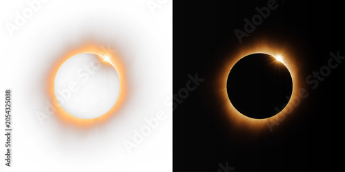 Fotografía Total solar eclipse with diamond ring effect on white and black background