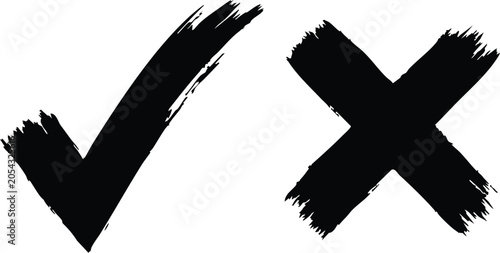 Black brush stroke checkmark and cross on white tick