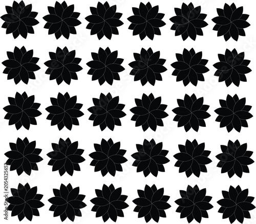 Repeating geometric floral pattern seamless black and white vector design on light background