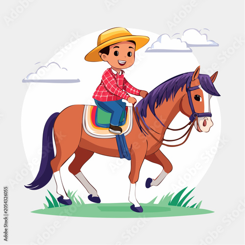 Cartoon Boy Riding a Horse