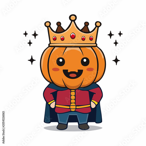 Cute Pumpkin King Character with Crown and Cape
