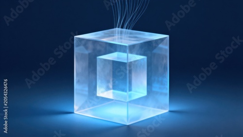 Transparent cube with glowing lines