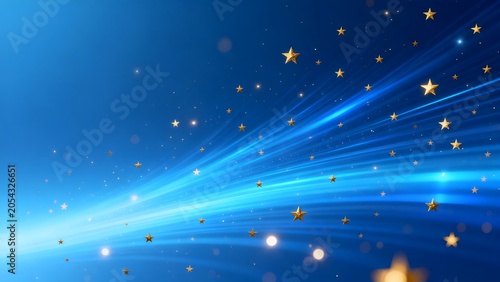 Starry sky with golden stars and light beams