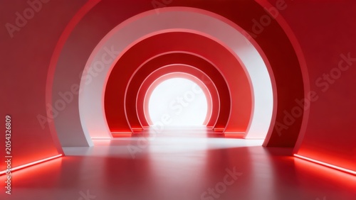 Red tunnel with glowing arches
