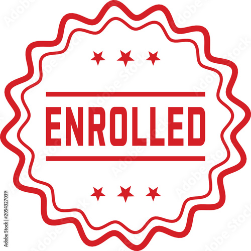 Rubber stamp graphic enrolled seal with stars official enrollment confirmation design