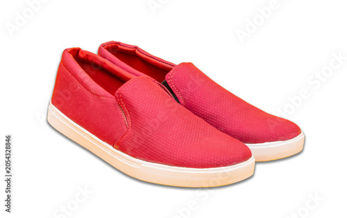 Red leather shoes isolated on transparent PNG with no background