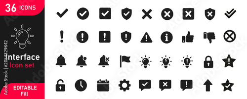 Tablou pe pânză Interface icon set with thirty six editable stroke solid black symbols for web u