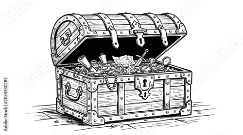 Εκτύπωση καμβά Open Treasure Chest Filled with Gold Coins, Jewels, and Ancient Artifacts