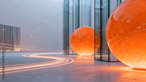 Large orange spheres in modern interior