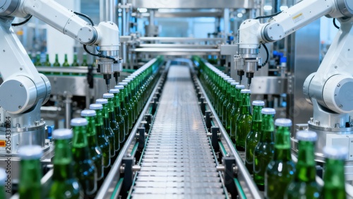 Robotic bottling line in factory