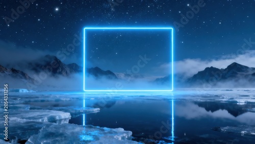 Ice landscape with glowing neon square