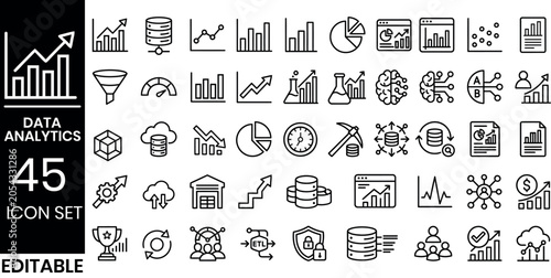Data analytics icon set 45 editable line style graphics