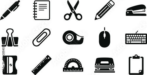 Fotografía Office stationery and school supplies glyph icons set stationery collection penc