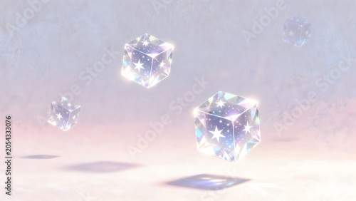 Floating Crystal Cubes with Star Patterns