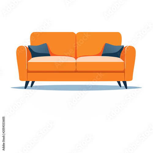 Orange Sofa Flat Vector Illustration