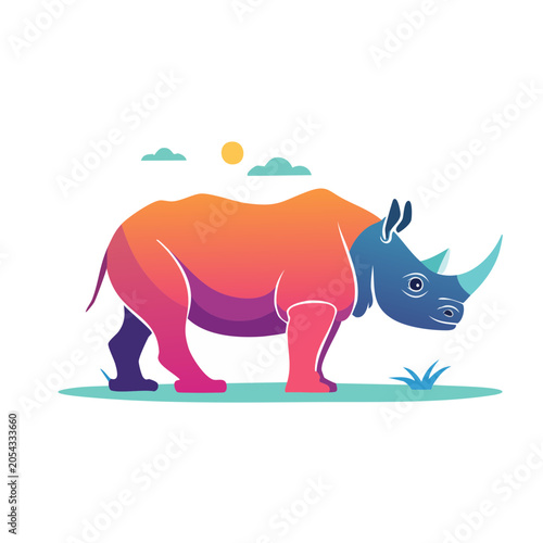 Stylized Rhinoceros Illustration with Gradient Colors
