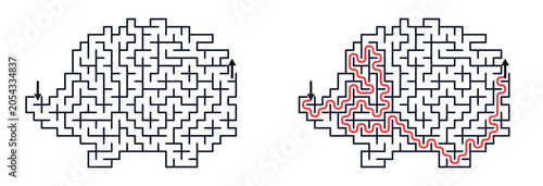 Foto Children's crossword puzzle shaped like a hedgehog with pathway