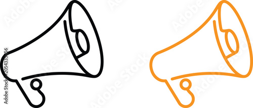 Black and orange outline megaphone icons for social media and marketing communication