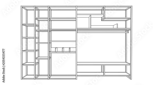 Tableau sur toile Custom Built-in Shelf Unit or Closet System Outline on Isolated White Background