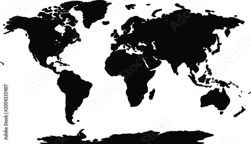 Картината върху платно Black silhouette of the world map showing all continents and islands