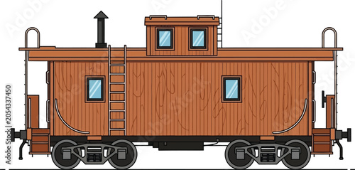Bild auf Leinwand Old-fashioned wooden caboose train car detailed vector illustration with classic