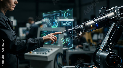 Industrial Robotics Technology with Human Hand Meeting Robotic Arm
