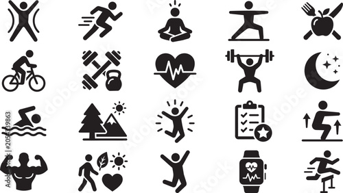 Tableau sur toile Fitness and Healthy Lifestyle Icons Set