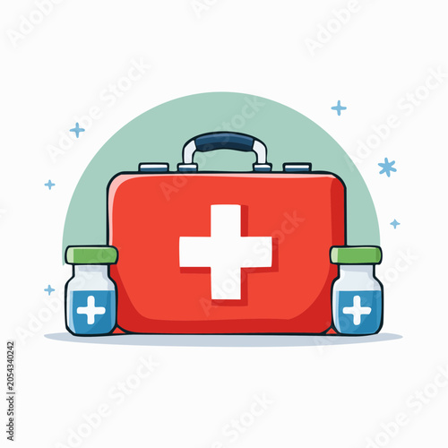 First Aid Kit and Medical Vials Illustration