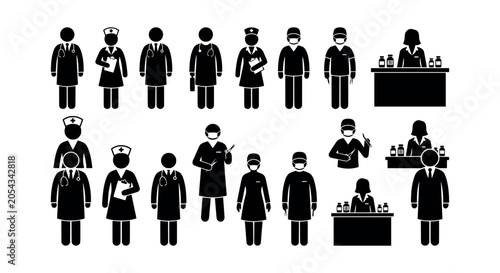 Flat Design Medical Professionals Vector Icon Set Silhouette