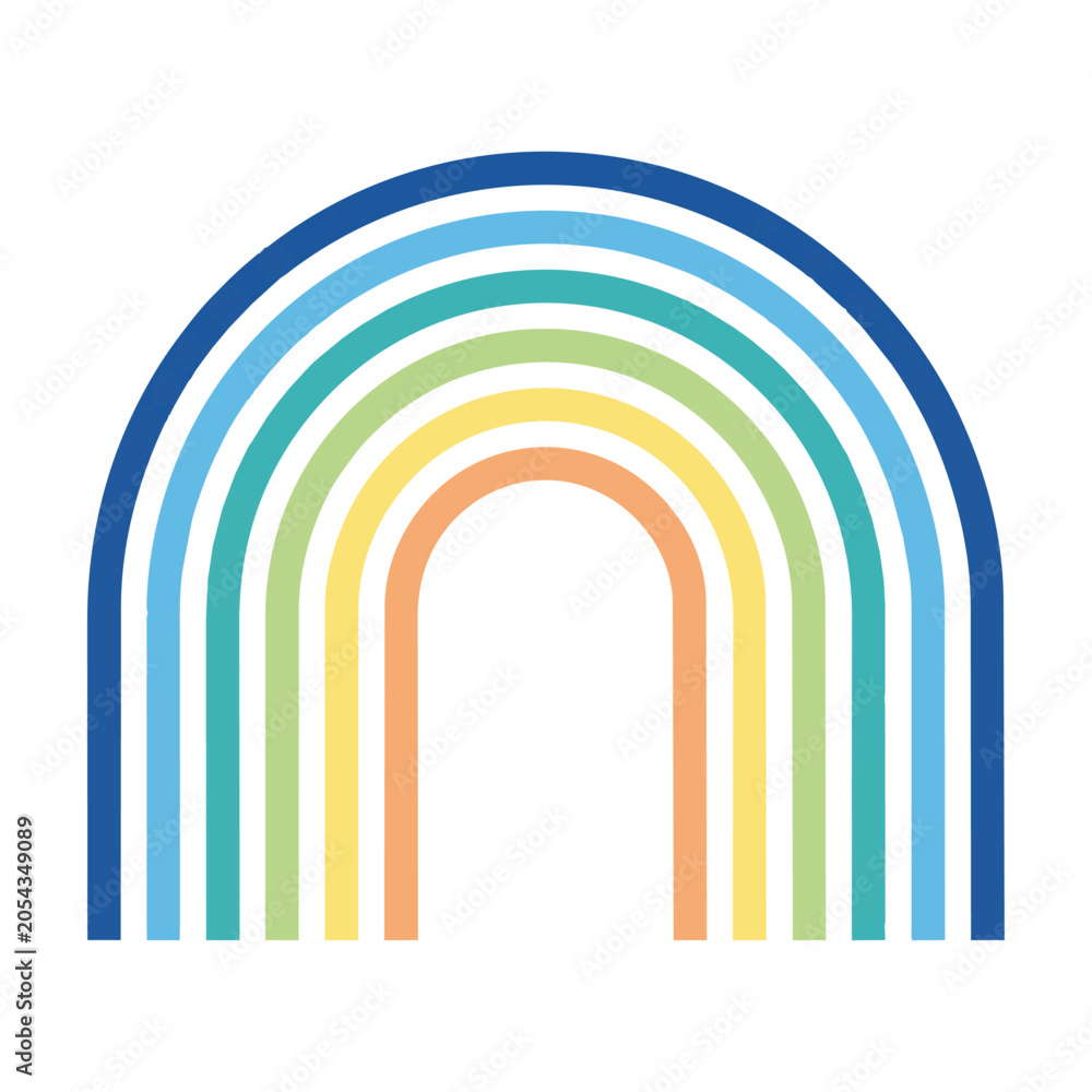 Fototapeta premium Minimalist arch formed by six concentric thin parallel lines with clean geometry isolated on a white background, abstract geometric design concept