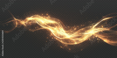 Obraz na płótnie Transparent png gold wave light particles line overlay background sparkling glow