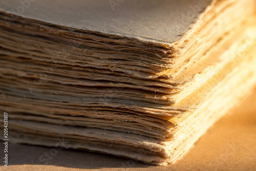 Rustic Stack of Old Handmade Paper Pages