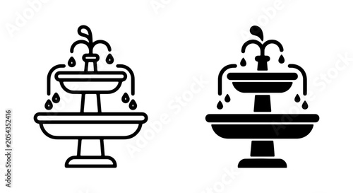 Bild auf Leinwand Elegant Tiered Fountain Icons, Classic Water Feature Vector Graphics, Decorative