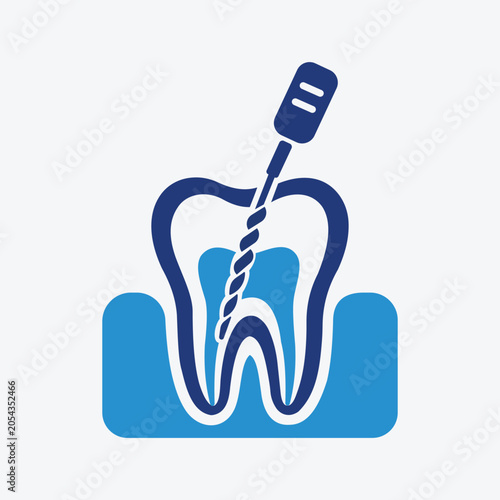 Tooth and dental drill icon stylized blue vector illustration on white background