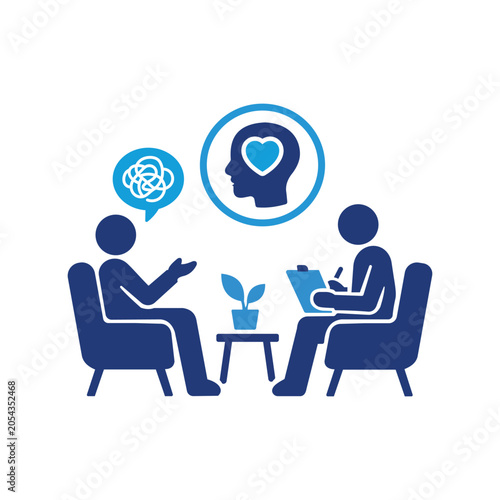 Therapy Session Icon With Thought Bubbles And Two Armchairs Flat Style