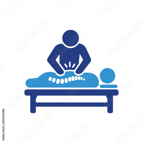 Spinal Adjustment Therapy Icon Blue Silhouette On White Background anatomy