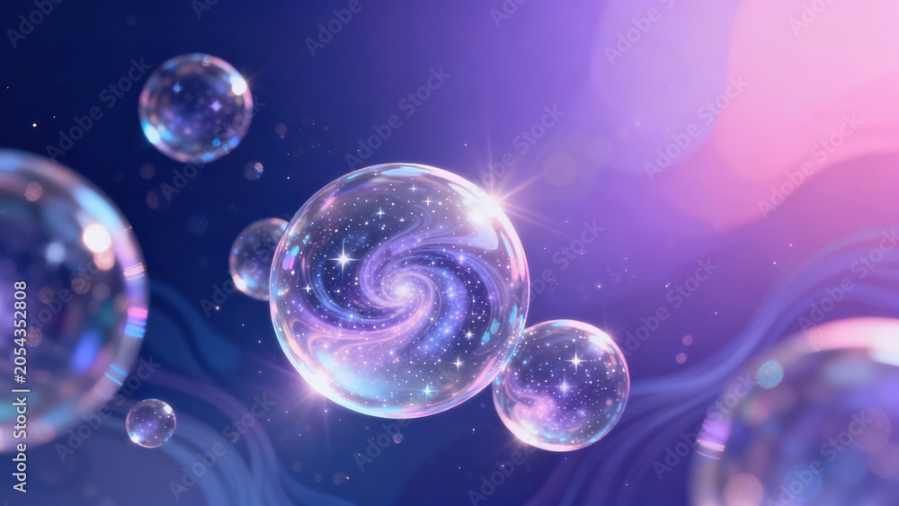 Fototapeta premium Glowing bubbles with galaxy patterns