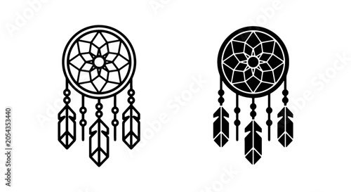 Fotografi Dreamcatcher Icons Set, Native American Symbols, Bohemian Style, Spiritual Talis