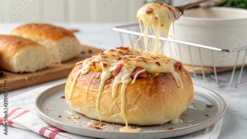 Delicious baked roll filled with melted cheese, perfect for a cozy meal or snack experience in the kitchen