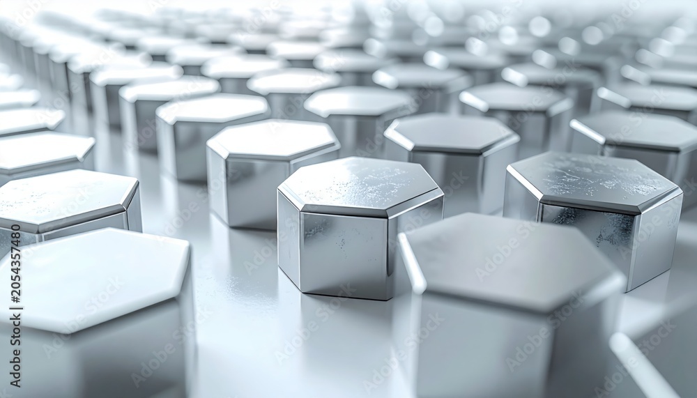 Obraz premium Precisely Aligned Silver Hexagonal Metal Shapes in a Repeating Pattern