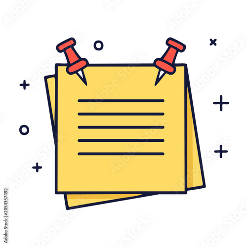 Stacked Paper with Push Pins Flat Design