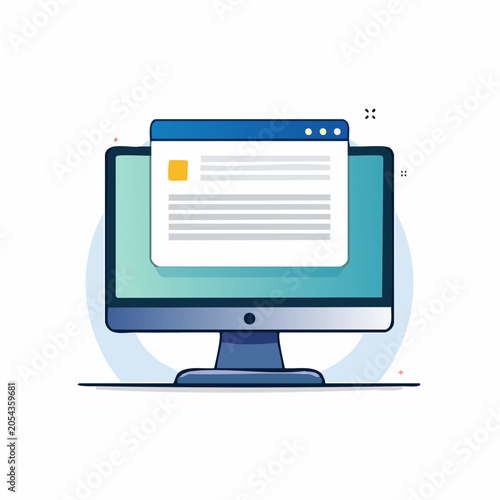 Flat Design Computer Monitor with Web Browser Window