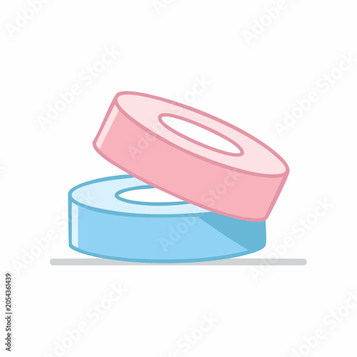 Two stacked round candies, pink and blue