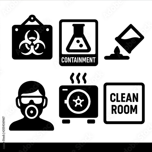 Containment safety symbols for clean room hazard warning signs