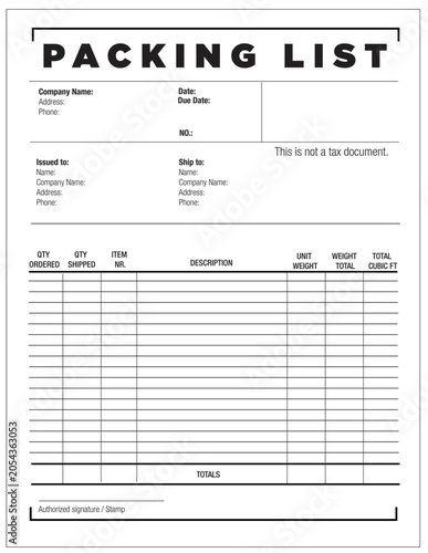 Professional Packing list Template for Business