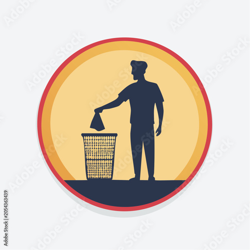 Man throwing trash into bin icon