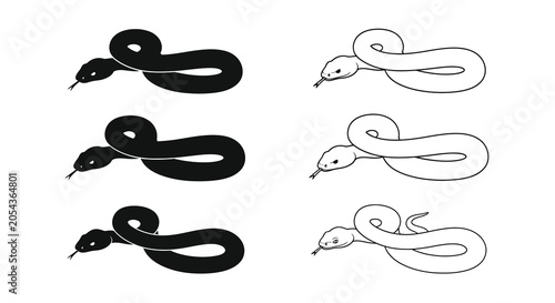 Bild auf Leinwand Snake Illustrations In Black And White Silhouette